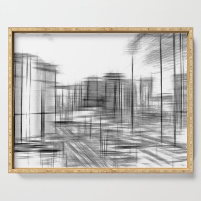 Pencil Drawing Buildings In The City In Black And White Serving