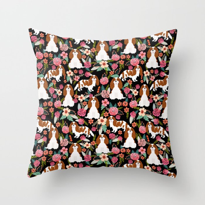 Blenheim Cavalier King Charles Spaniel dog breed florals pattern Throw Pillow