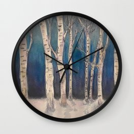 Birch Grove At Midnight Wall Clock