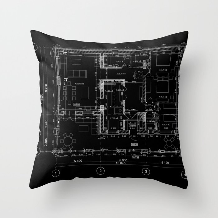 Detailed architectural private house floor plan, apartment layout, blueprint. Vector illustration Throw Pillow