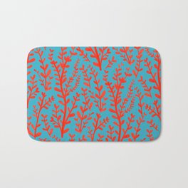 Turquoise and Red Leaves Pattern Bath Mat | Pretty, Colors, Colorful, Forest, Plants, Leaf, Acrylic, Corals, Pattern, Woods 