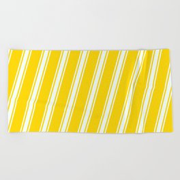 [ Thumbnail: Yellow and Mint Cream Colored Stripes/Lines Pattern Beach Towel ]
