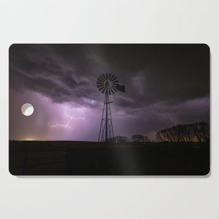 Lightning and Thunder - Storm Clouds Over an Old Windmill on a Stormy Night in Oklahoma Cutting Board