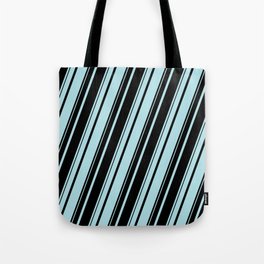 [ Thumbnail: Powder Blue and Black Colored Striped Pattern Tote Bag ]