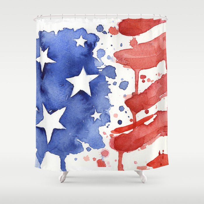 American Flag Watercolor Abstract Stars And Stripes Shower Curtain