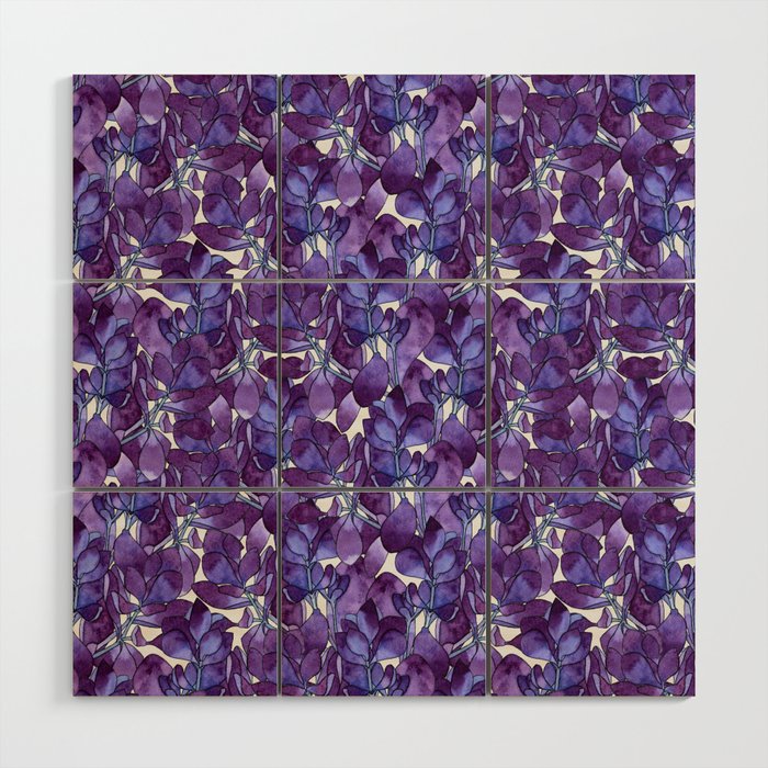 Botanical Purple Violet Pattern Wood Wall Art
