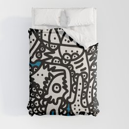 Black and White  Graffiti Cool Monsters on Blue background Comforter