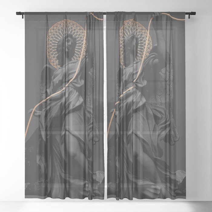 No1 in Black Antique Statues Trio Sheer Curtain