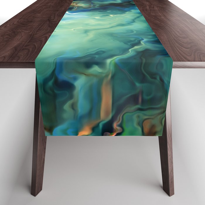 Marbled Ocean Abstract, Navy, Blue, Teal, Green Table Runner
