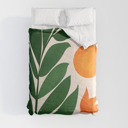 Tropical Forest Sunset / Mid Century Abstract Shapes Comforter | Outdoors, Floral, Curated, Midcentury, Abstract, Design, Dark Green, Plant, Green, Sunset 