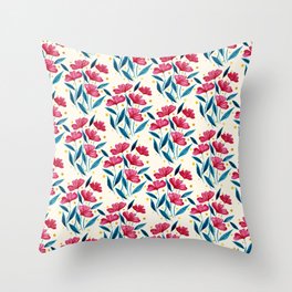 Cute floral bouquet - red and blue teal Throw Pillow