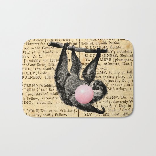 Cute Sloth with Pink Bubble Bath Mat