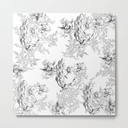 PEACOCK LILY TREE AND LEAF TOILE GRAY AND WHITE PATTERN Metal Print