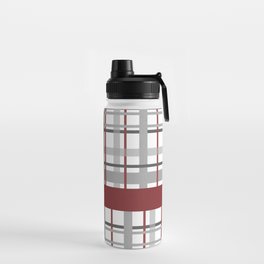 Grey Red Burgundy Checkered Gingham Patchwork Color Canvas Water Bottle