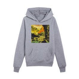 Expecting Summer - Mountain behind the River - Nature Landscape in Green & Orange Kids Pullover Hoodies