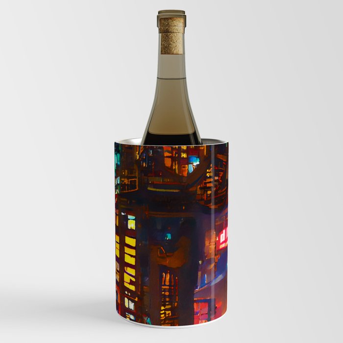 Cyberpunk Cityscape Wine Chiller