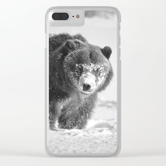 Alaskan Grizzly Bear in Snow, B & W - 3 Clear iPhone Case