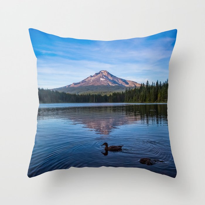 Summer at Mount Hood - Mt. Hood Overlooks Trillium Lake on a Late Summer Day in Oregon Throw Pillow