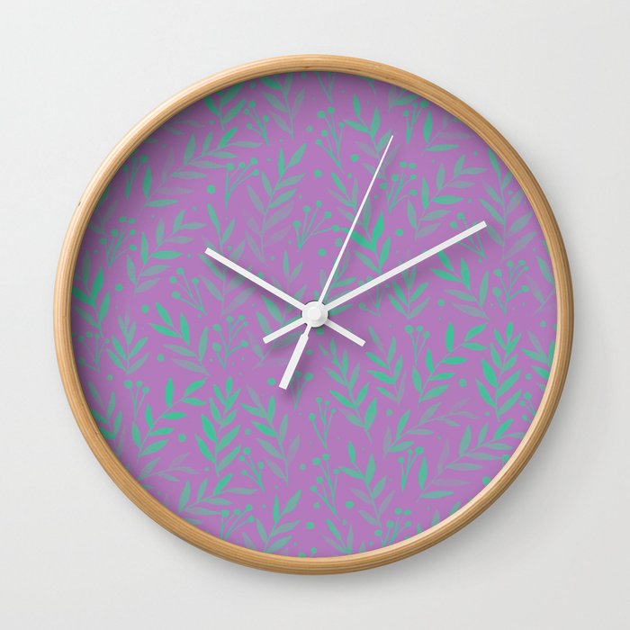 Watercolor branches - green and very peri Wall Clock