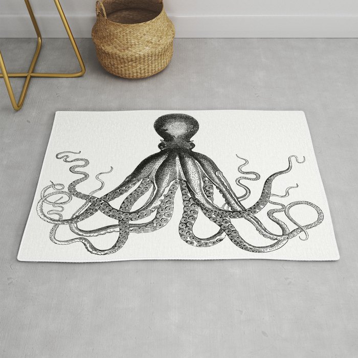 Octopus | Vintage Octopus | Tentacles | Black and White | Rug