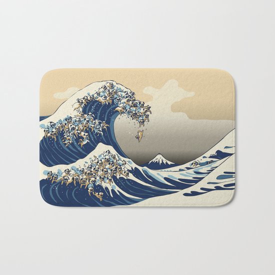 The Great Wave of Pugs Vanilla Sky Bath Mat