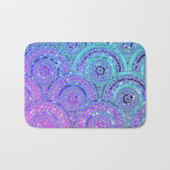 Aqua Blue Purple and Pink Sparkling Glitter Circles Bath Mat