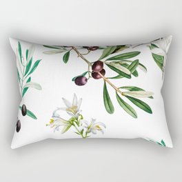 Olives,flowers,branches,white flowers,navy background  Rectangular Pillow