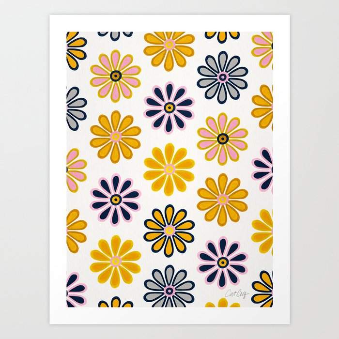 Retro Florals – Marigold & Blush Art Print
