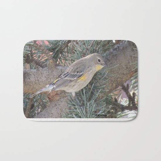 Audubon's Warbler on a Spruce Branch Bath Mat