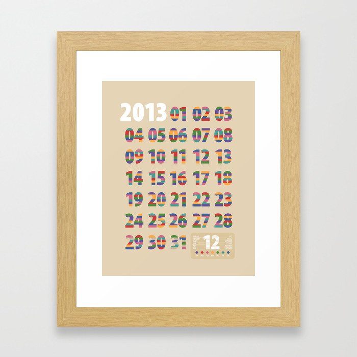 Minimalist Calendar 2013 (Light version) Framed Art Print