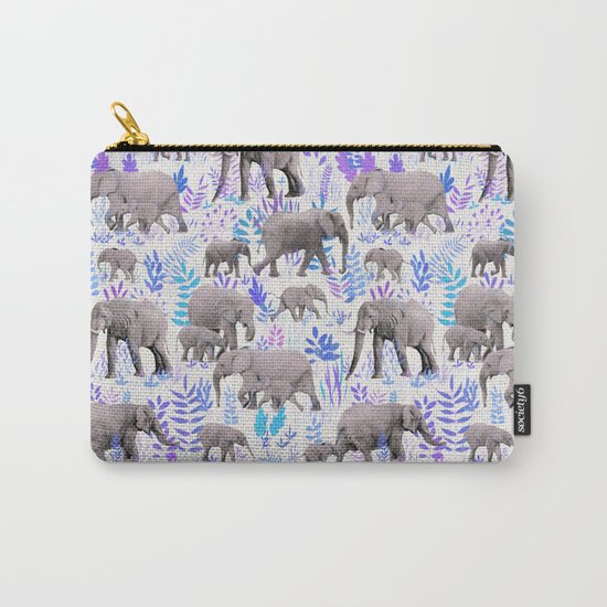 Sweet Elephants in Aqua, Purple, Cream and Grey Carry-All Pouch
