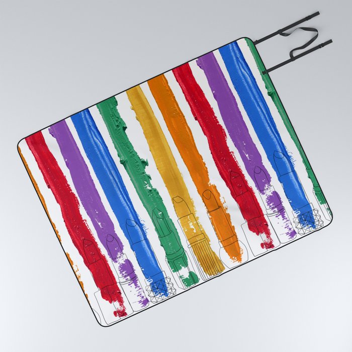 Rainbow Lipstick Stripes Picnic Blanket By Notsniw Society6