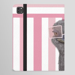 Funny Ostrich with Pink Glasses on Stripe Pattern iPad Folio Case
