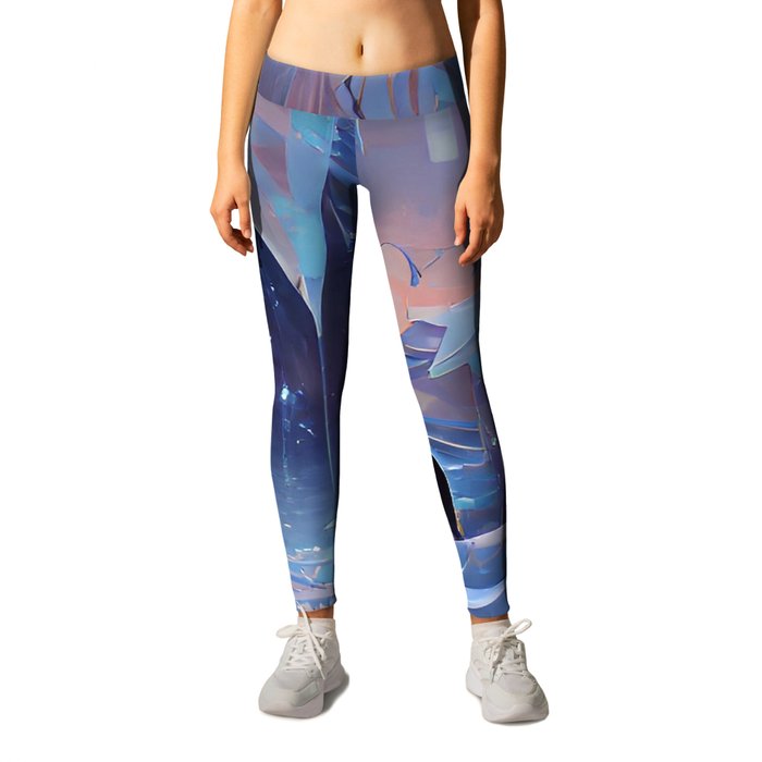 Abstract Blue Ice Frozen Landscape AI Art Leggings