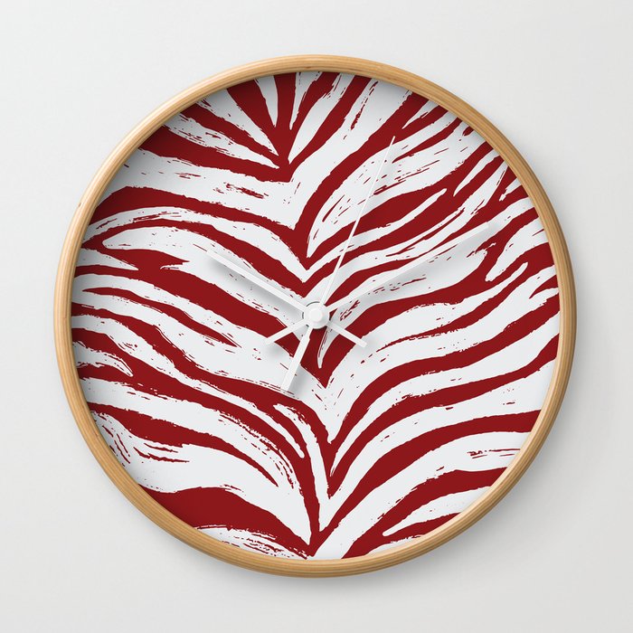 Tiger Stripes -Red & White - Animal Print - Zebra Print Wall Clock