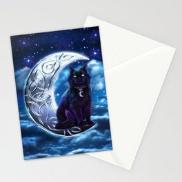 Black Cat Celtic Crescent Moon Stationery Card
