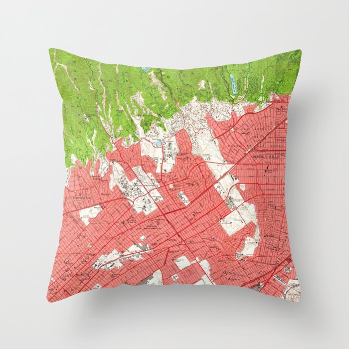 Vintage Map of Beverly Hills California (1950) 2 Throw Pillow