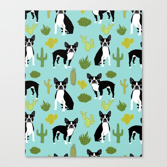 Boston Terrier cactus desert southwest baby mint dog art boston terrier owners pet portraits furbey Canvas Print
