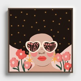 Fashionable flowers girl with stars earnings illustration  Framed Canvas
