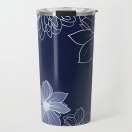 Floral Blooms and Line Art Flowers in Navy Blue Travel Mug