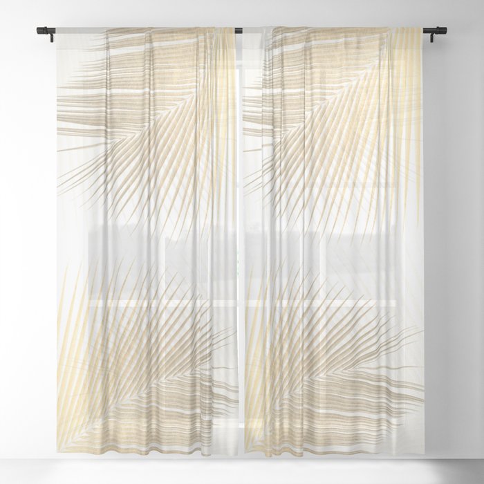 Palm leaf synchronicity - gold Sheer Curtain