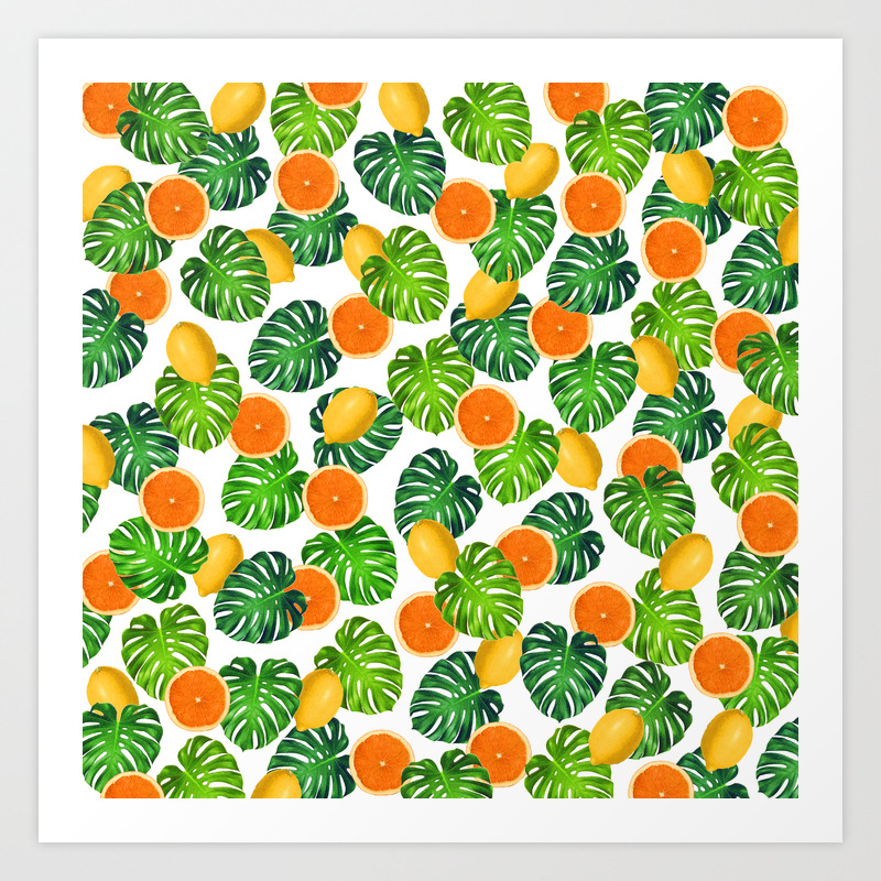 Oranges Lemons Monstera White Art Print By Eveystudios Society6
