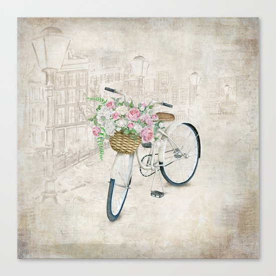 Vintage bicycles with roses basket Canvas Print