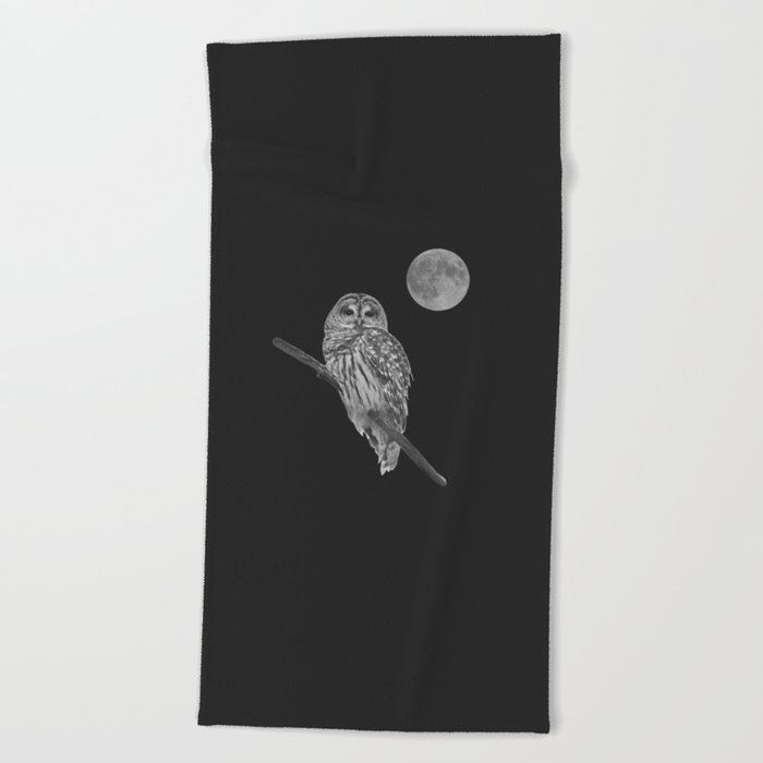 Owl, See the Moon: Barred Owl (bw) Beach Towel