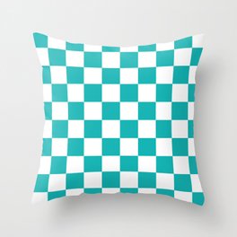 Turquoise Blue Checkerboard Pattern Palm Beach Preppy Throw Pillow