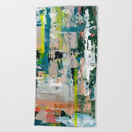 Imagine: A bright abstract painting in green, pink, and neon yellow by Alyssa Hamilton Art Beach Towel