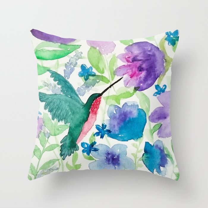 hummingbird Garden Throw Pillow