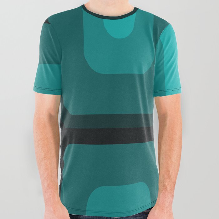 Mid Century Modern Long Rectangles Dark Teal All Over Graphic Tee