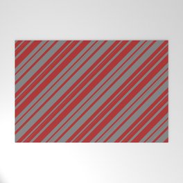 [ Thumbnail: Red and Gray Colored Lines/Stripes Pattern Welcome Mat ]