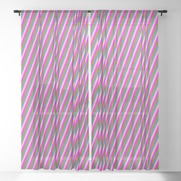 [ Thumbnail: Blue, Light Pink, Fuchsia & Green Colored Pattern of Stripes Sheer Curtain ]